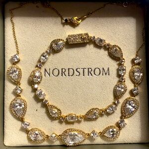 Golden with crystal Necklace and bracelet set. Bridal jewelry~Brand new